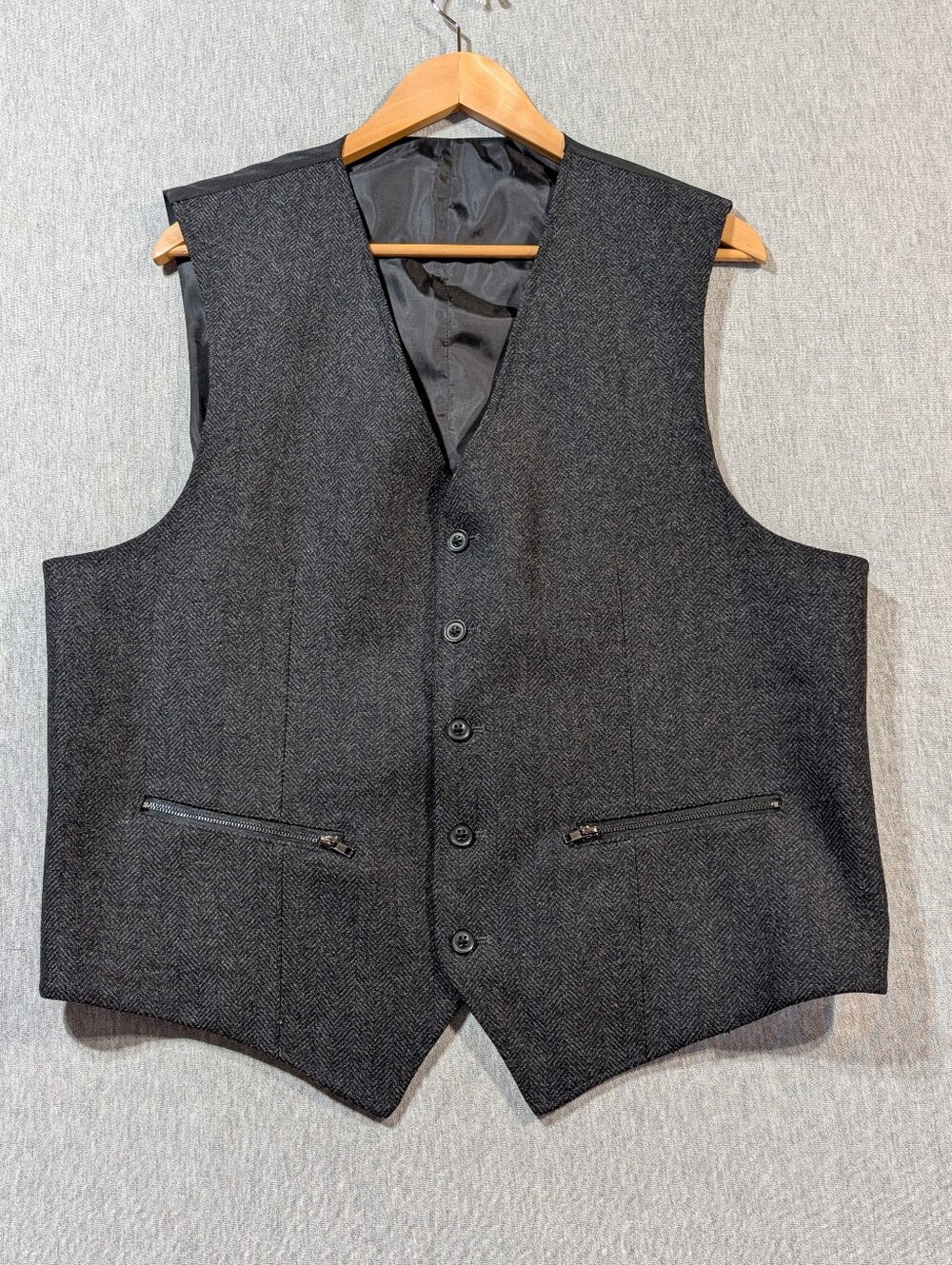 Herringbone Wool Blend Suit Vest Men's XXL Grey